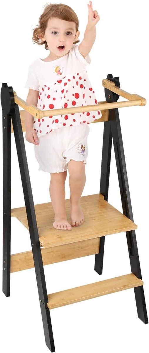 Observatietoren Kinderen - Leertoren Opvouwbaar - Keuken Assistentie - In Hoogte Verstelbaar - 88 x 45 cm - Koffie Zwart