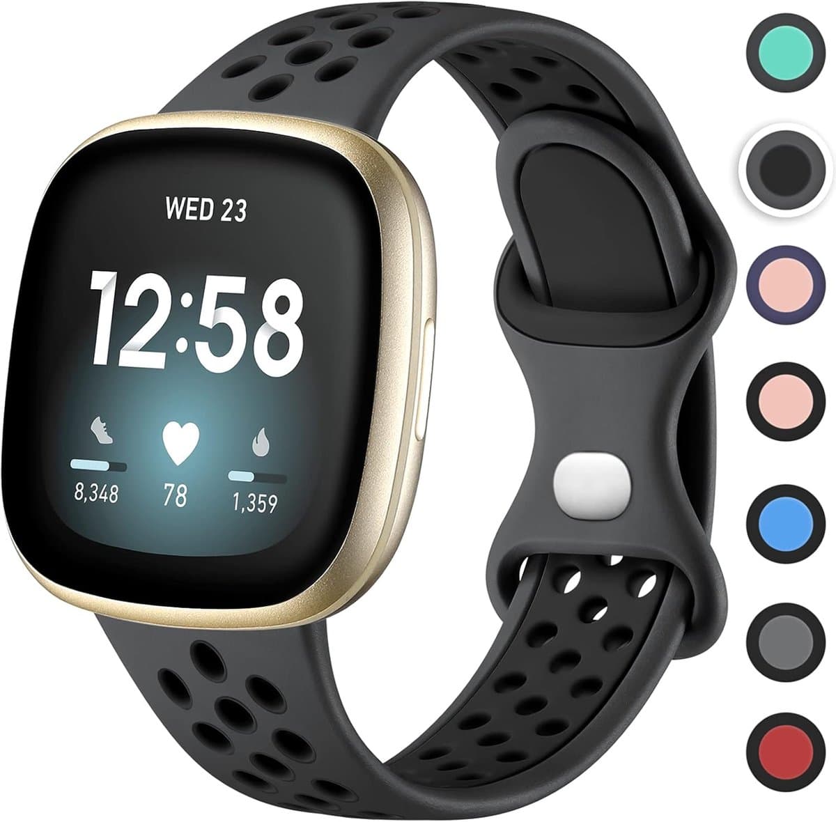 Sportarmband Compatibel Met Fitbit Versa 3/4, Sense/Sense 2 - Ademende Siliconen Klikgesp Met Dubbele Gaten, Reserveband Voor Dames en Heren