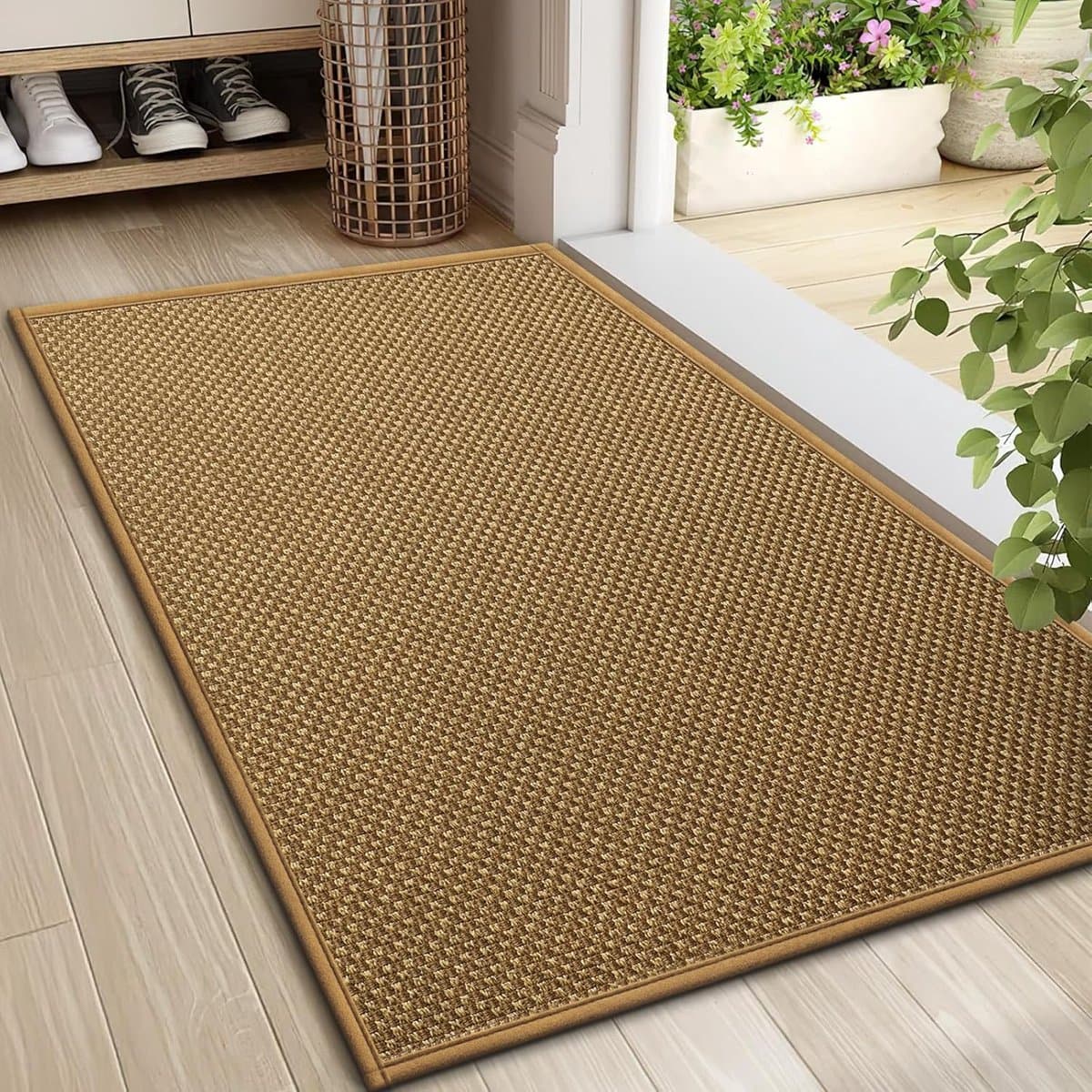 Deurmat 50x80cm - Antislip deurmat voor binnen - Rubberen achterkant, wasbare, absorberende deurmat, laag profiel, vuilafstotend, lichtbruin