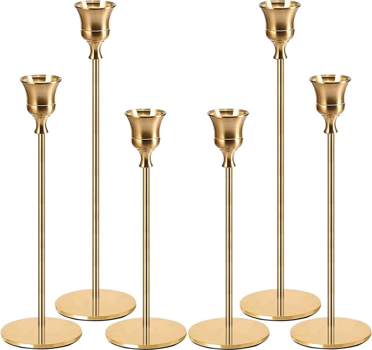 Set Van 6 Gouden Kandelaars - Moderne Vintage Stijl - Elegante Tafeldecoratie Voor Bruiloft & Woonkamer