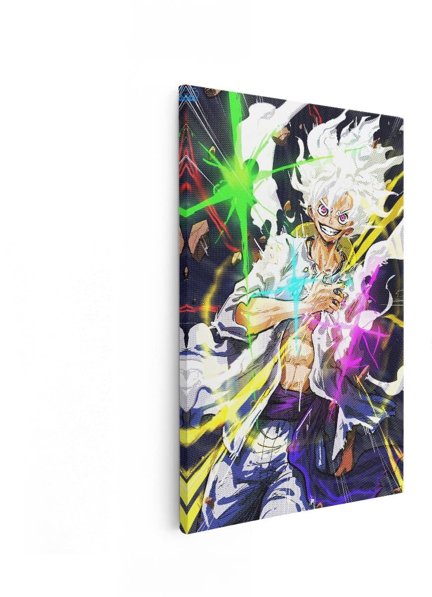 Artaza Canvas Schilderij Luffy Gear 5 - 80x120 cm - Wanddecoratie One Piece - Muurdecoratie Anime - Decoratie Jongenskamer - Kleurrijk