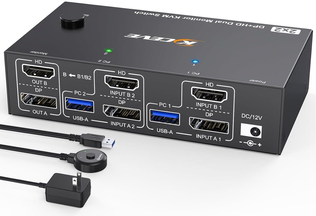 KVM Switch 2 PC 2 Monitoren HDMI DisplayPort 4K@144Hz 8K@60Hz USB 3.0 Delen