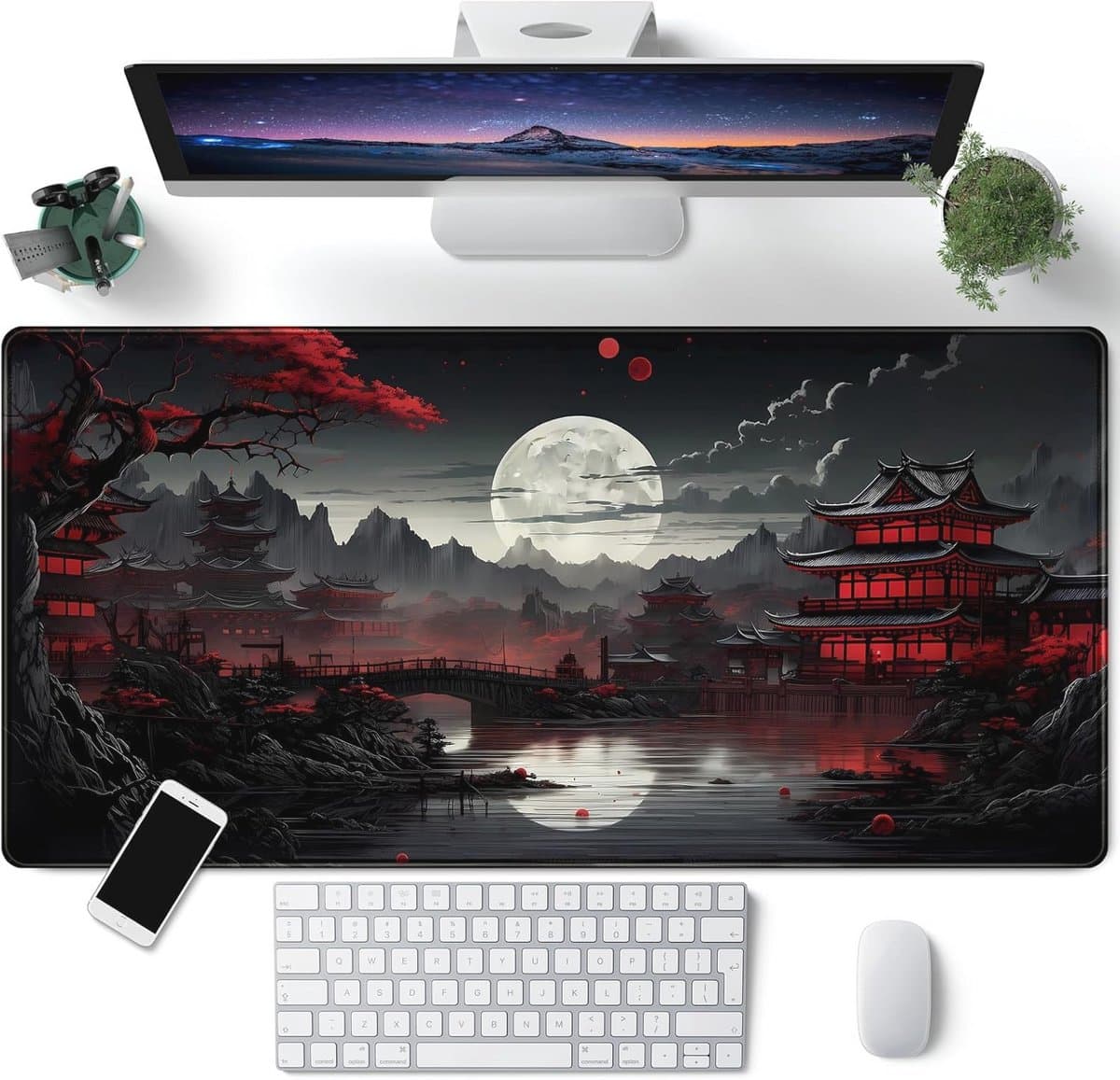Grote XXL Gaming Mouse Pad - 900 x 400mm - Gamer Mousepad met Randstiksels - Office Accessoires, Antislip Rubber Basis (Full Moon)