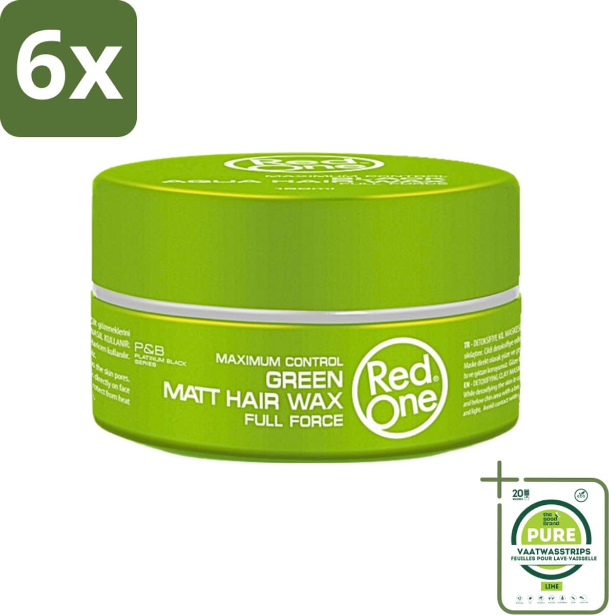 Red One - Haarwax - Groen - Aqua Hair Gel Wax - Voor Stevige Styling & Verzorging - 150 ml - Voordeelverpakking - 6 stuks - Haarwax - Stylingproduct