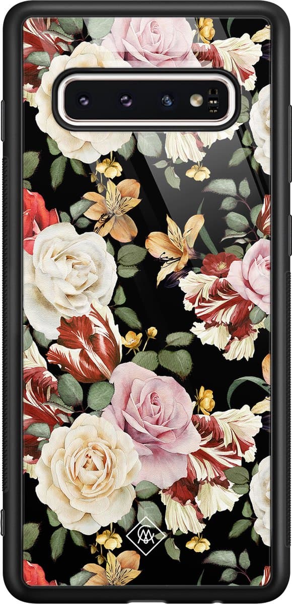 Casimoda® hoesje - Geschikt voor Samsung Galaxy S10 - Bloemen flowerpower - Luxe Hard Case Zwart - Backcover telefoonhoesje - Multi