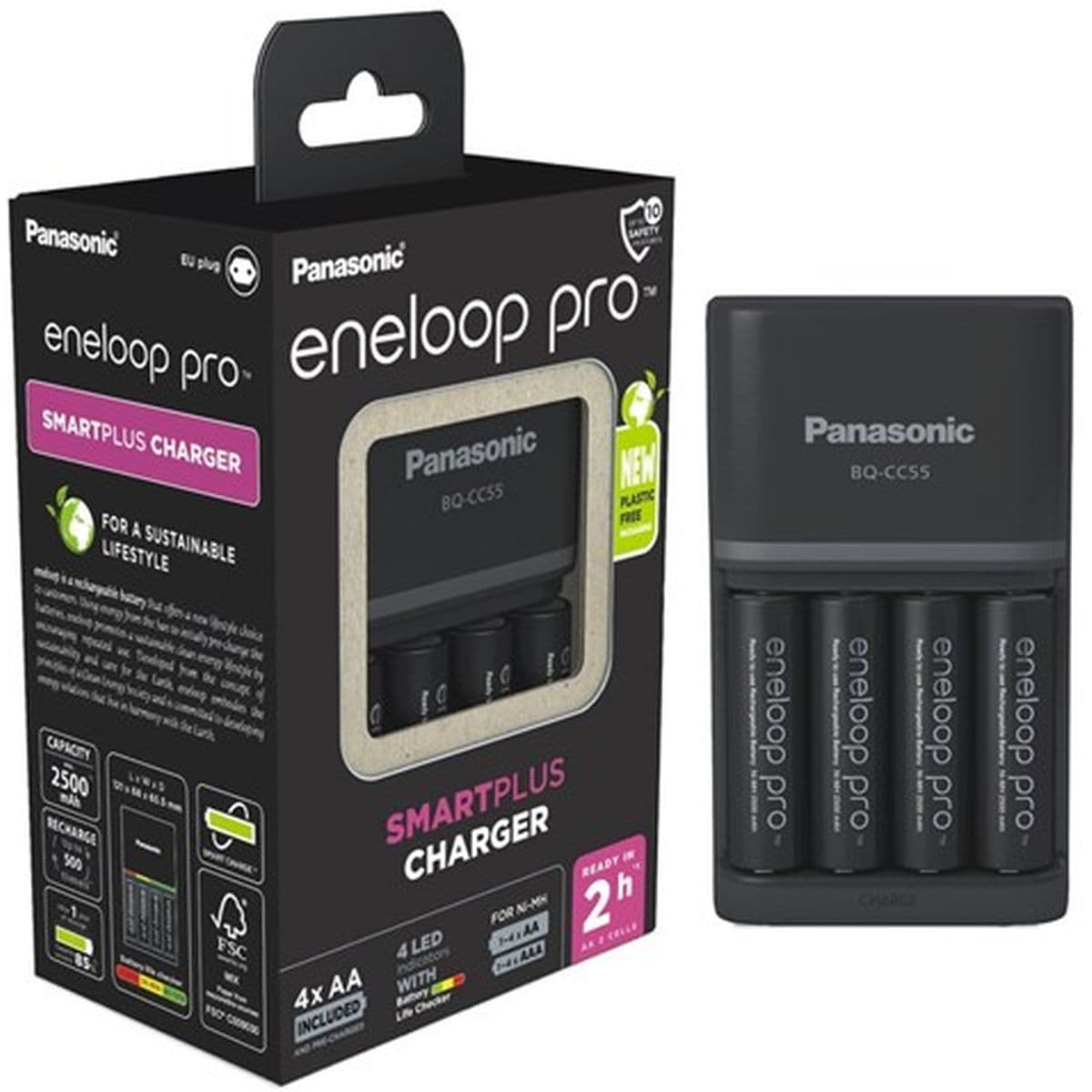 Panasonic Eneloop Smart & Quick Lader BQ-CC55 + 1x4 AA 2500mAh