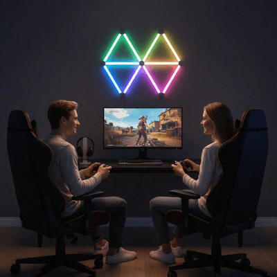 Intelligent wifi wandlampen, 6 stuks, muzieksync meerkleurig, meer dan 40 dynamische scènes, werkt met Alice Alexa en Google Assistant, home decor led-lichtstrip voor gaming party club bar thuis