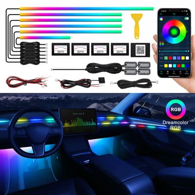 Dreamcolor LED-striplamp voor binnen in de auto, met wifi-app, RGB 10-in-1, 175 inch, 593 LED's, glasvezel, omgevingsverlichting, 16 miljoen kleuren, geluidssensiefunctie, neonlichten