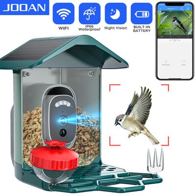 JOOAN WiFi-opgegeven slimme voerautomaat voor vogels, op zonnepanelen - maakt 2K Ultra HD-fotos en -video's! het perfecte cadeau voor vogelkijktoeristen!