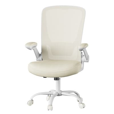 Ochama Bureaustoel met Mesh Rugleuning, Ergonomische Draaistoel met Inklapbare Armleuningen, Beige