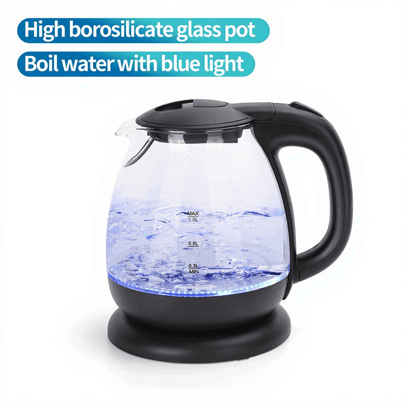 Aigostar waterkoker glas en kunststof 2200 W 1,0 L zwart VDE / Elfin