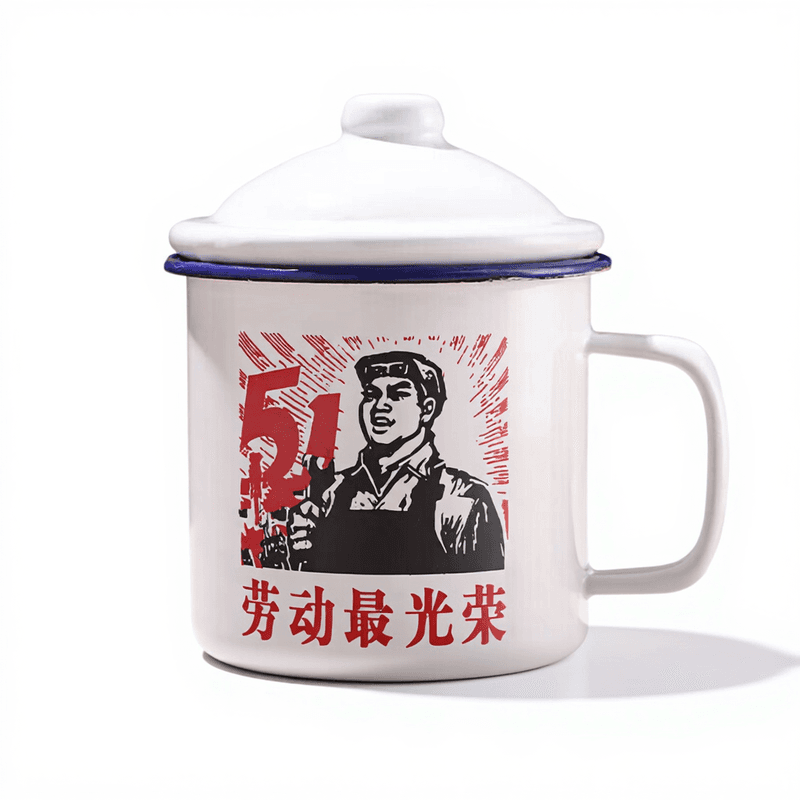 BJ Emaillebeker Arbeid is Glorie Nostalgiebeker Emaille Theepot met Deksel Drinkbeker Groot 500ml