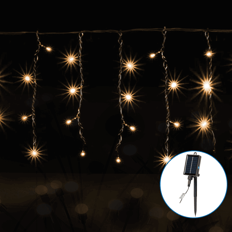 Aigostar vlak solar ijspegel lichtsnoer - 100 LED 4-4-4-4 IP65 - 8 standen golf (warm)
