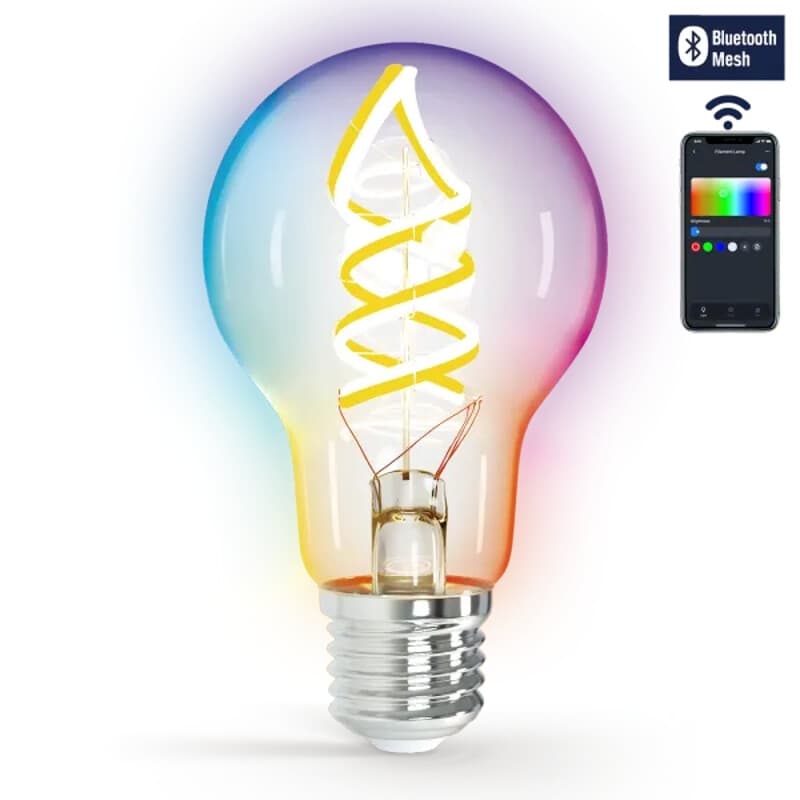Aigostar slimme filamentlamp, Bluetooth mesh-versie, A60, E27, 4,9 W, RGBW, transparant