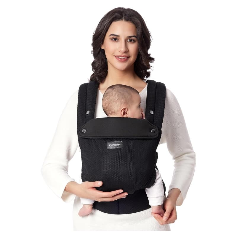 Momcozy ademende mesh babydraagzak, ergonomisch, licht en gebruiksvriendelijk, geschikt voor 3,2-20 kg, versterkte lendensteun, de hele dag comfortabel, handen vrij, zwart