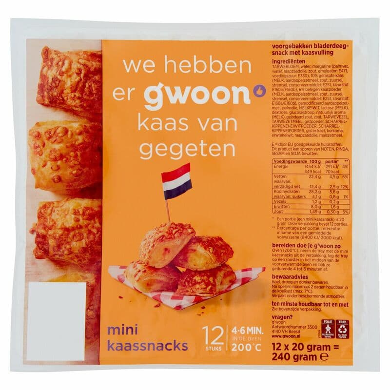 g'woon Mini Kaassnacks 12 x 20 g