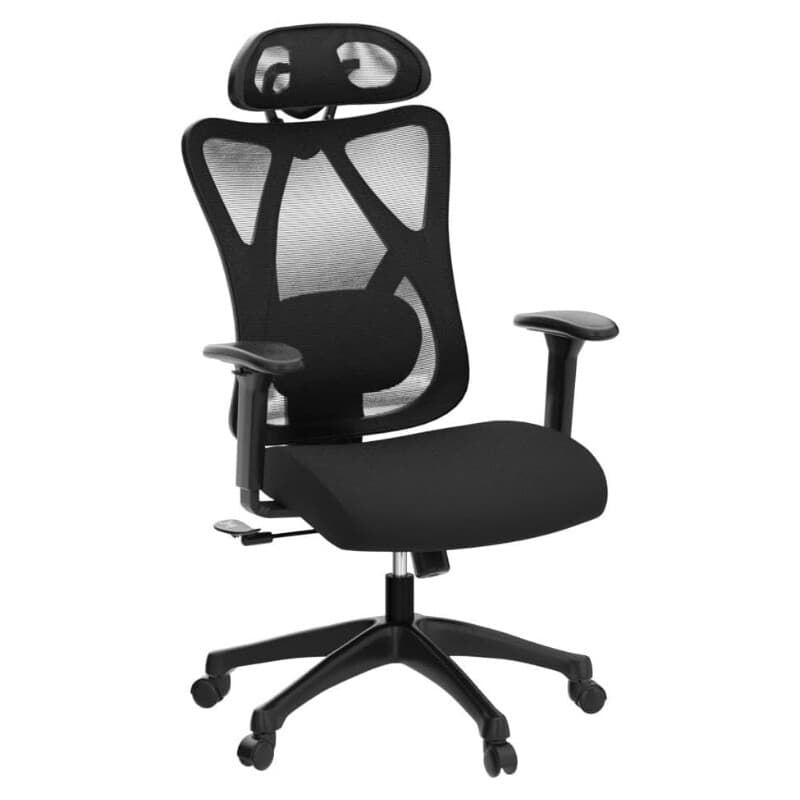 ergonomische mesh-bureaustoel met verstelbaar lendenkussen, in hoogte verstelbaar, draagvermogen 150 kg, inktzwart