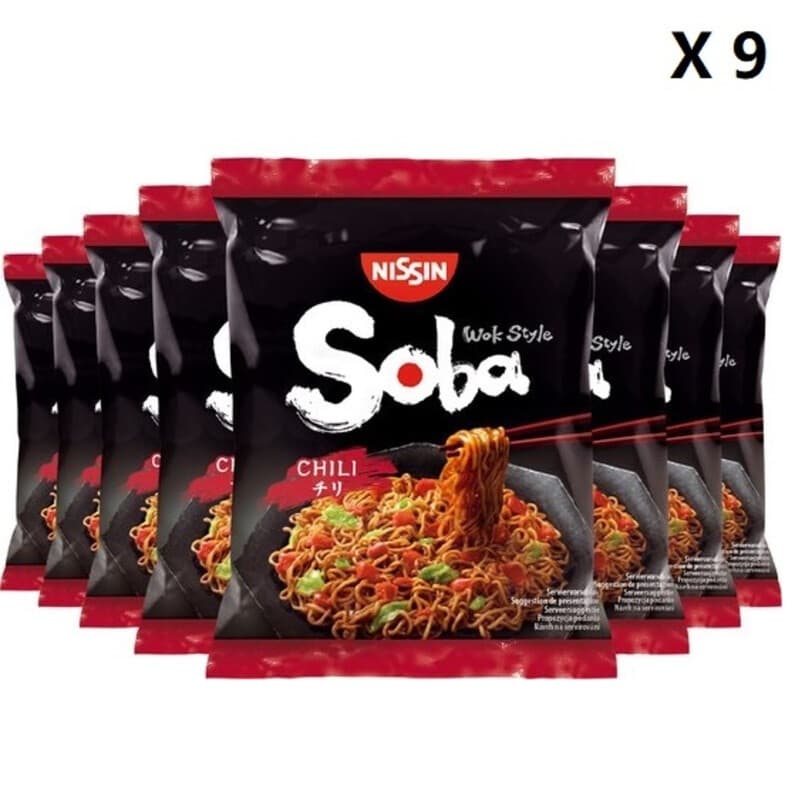 NISSIN instant soba noedels zak chili 9 x 90 g 1 doos