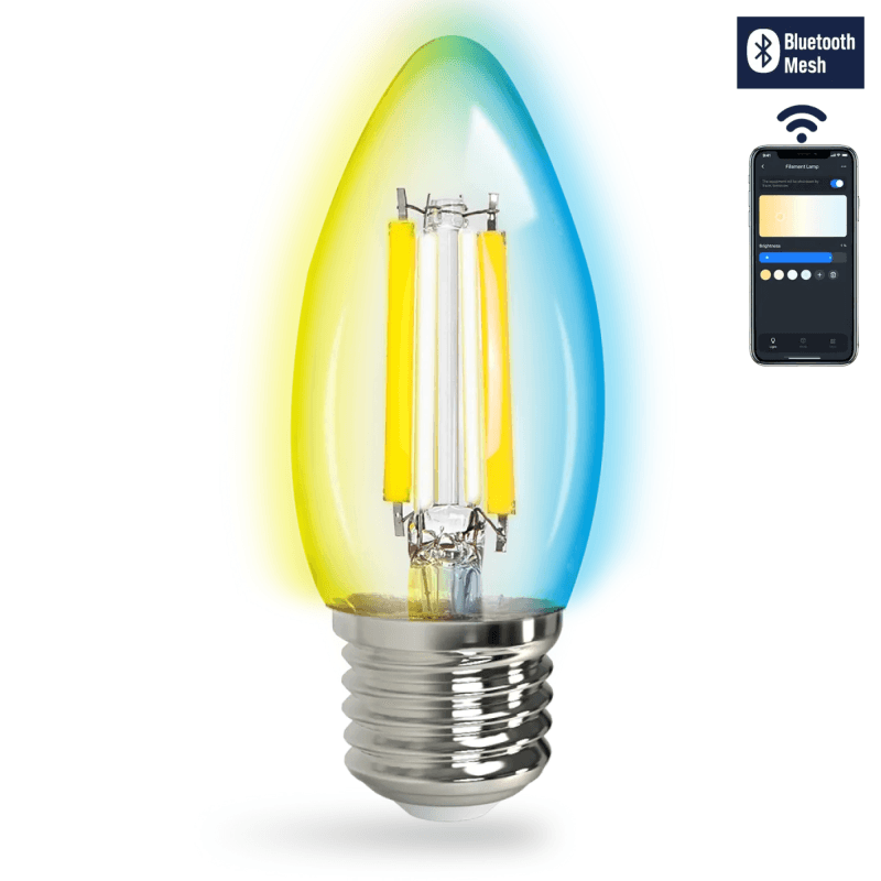 Aigostar Bluetooth mesh-versie, slimme filamentlamp, C35, E27, 4,5 W, CCT, transparant