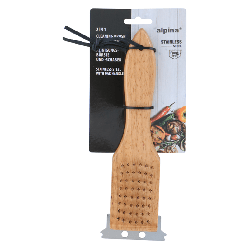 Alpina BBQ Reinigingsborstel 2in1 - Roestvrij staal&Eiken, 3,20 cm x 7,20 cm