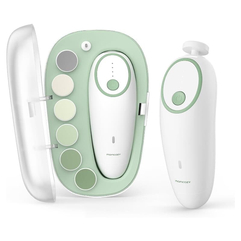 Momcozy elektrische babynagelvijl, oplaadbaar, met 7 polijstpads en LED-verlichting, zacht 360° polijsten, geschikt voor baby’s
