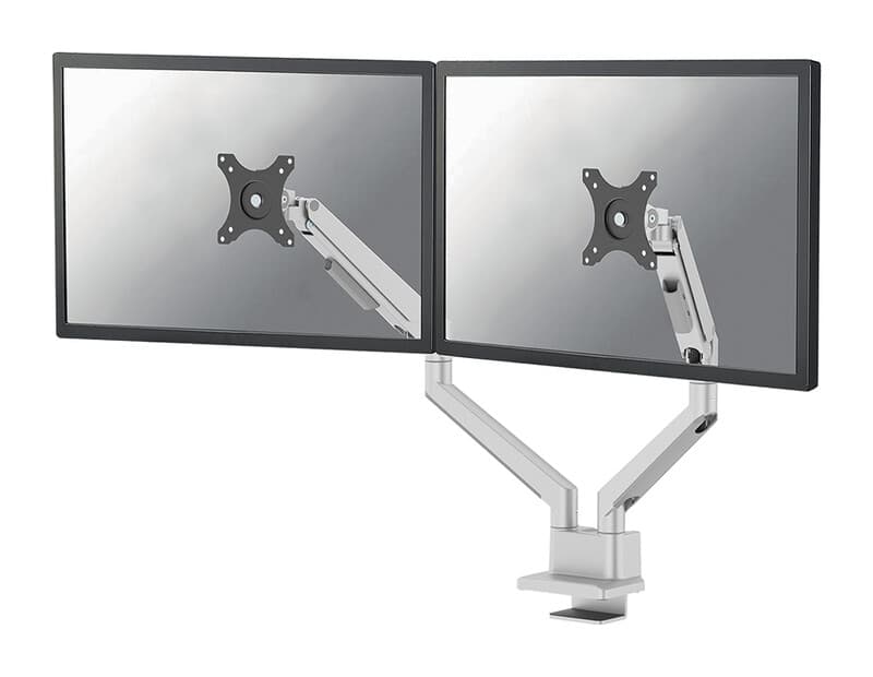 Neomounts NEXT Slim DS70-250SL2 Monitorarm 2 schermen - 17-32" - 1-9 kg/scherm (curved 8 kg/scherm) - gasveer - 180°-stop - Topfix - Easy Install-model - 100% plasticvrije verpakking - zilver