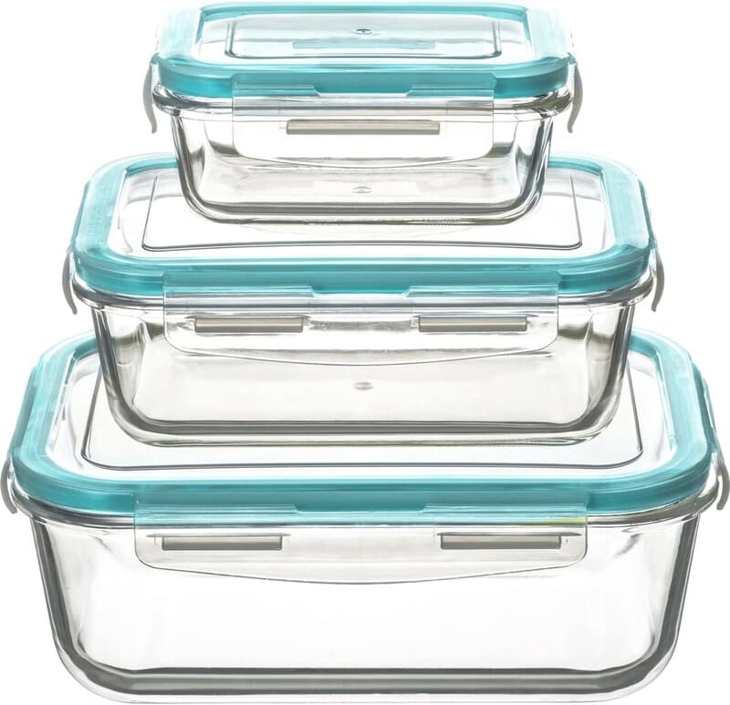 5Five Vershoudbakjes met deksel - glas - set 3x stuks - 330/800/1730 ml - luchtdicht - met clips
