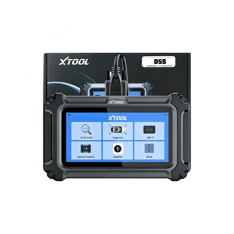 XTOOL D5S OBD2 diagnostische tool voor 4 belangrijkste systeemfuncties: motor/ABS/luchtzak/versnelling; 16 herstelfuncties voor olie/brake/SAS/BMS/ABS/DPF/TPMS/throttle; complete EOBD/OBD2-functies; CAN FD/FCA; AutoVin; levenslange updates