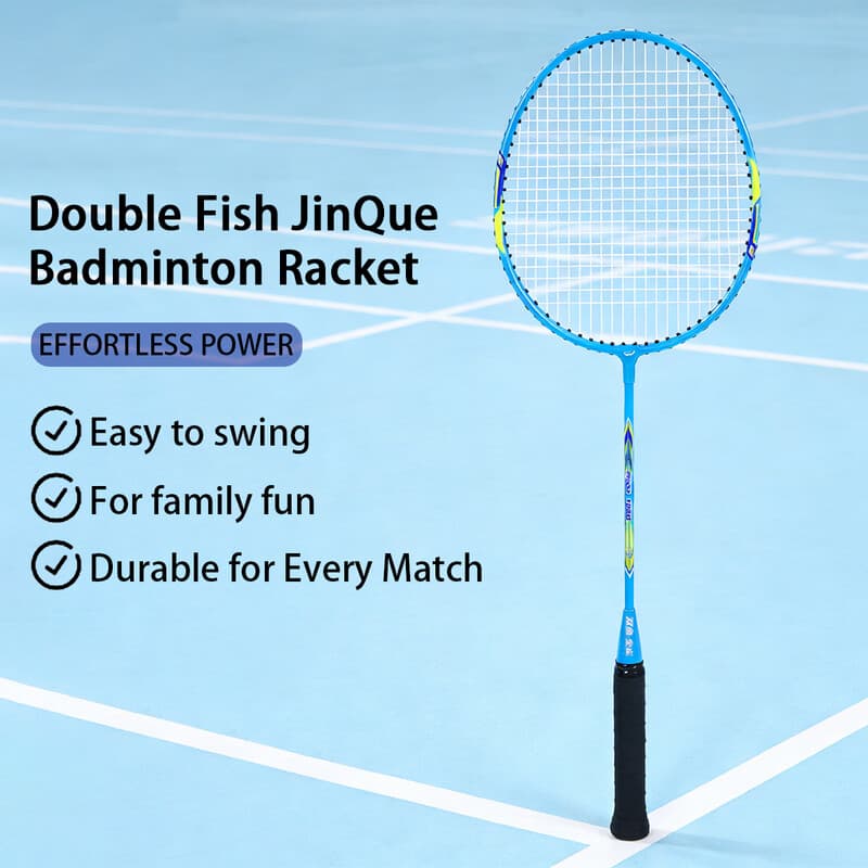 Double Fish JinQue badmintonracket duo-set, lichtgewicht en duurzaam, blauw, 1308, met opbergtas