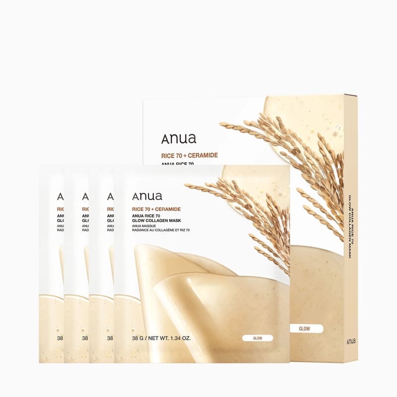 Anua - Rice 70 Glow Collageen Mask 4 stuks - Gezichtsmasker - Korean skincare