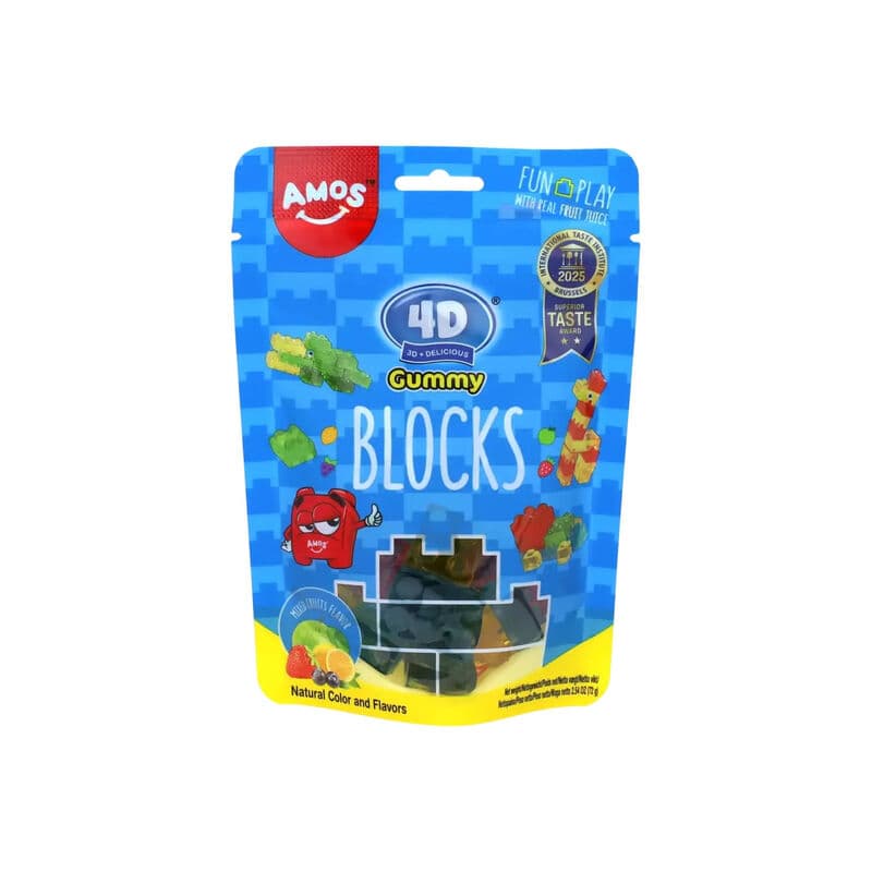 Amos 4D gummieblokjes - gemengde vruchtensmaak 72 g