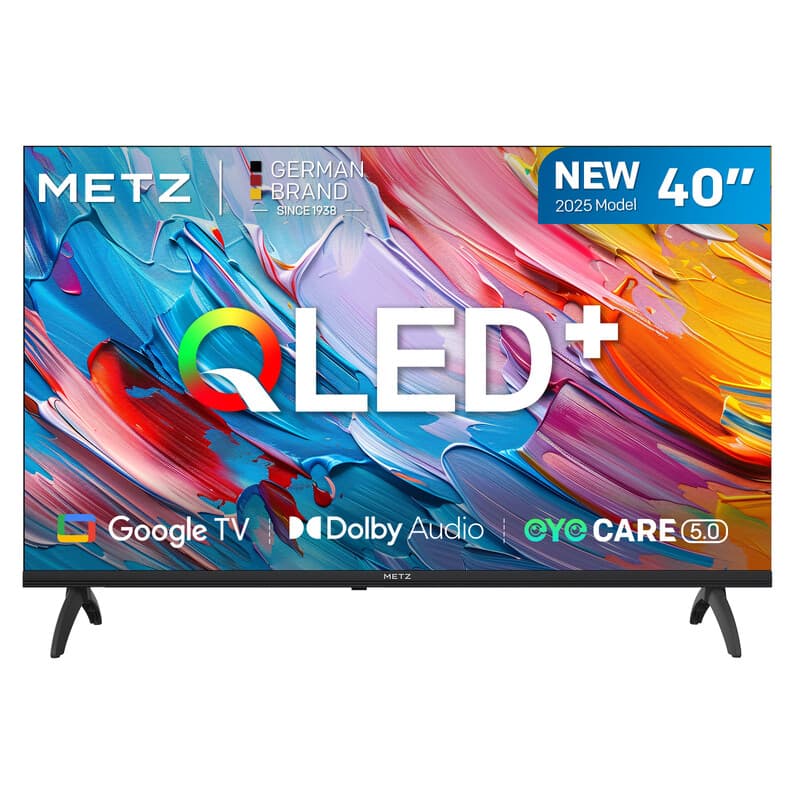 METZ 40-inch (102 cm) 2025 QLED Smart TV HD Google TV, 40MQF7000Z, 93% DCI-P3 breed kleurengamma, HDR10 & HLG, nieuwste Google TV OS, Eye Care (laag blauw licht), Dolby Audio