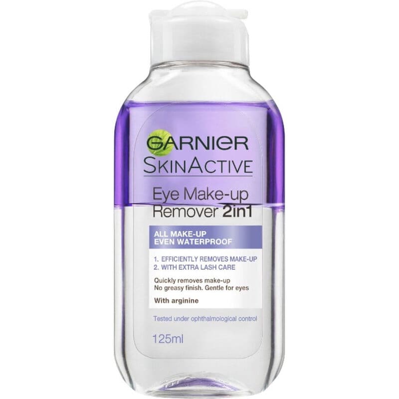 Garnier SkinActive 2-in-1 Oogreinigingslotion - 125ml - Reinigt Waterproof Make-Up & Verzorgt de Wimpers