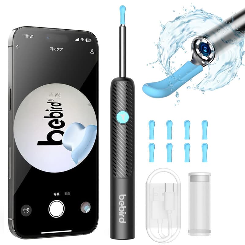 Bebird T3 oorsmeerverwijderaar met 1080p camera, draadloze wifi otoscoop met zachte siliconen oorschep, 3.5mm ultradunne oorreiniger met 6 leds, IP67 waterdicht, voor volwassenen en kinderen (iOS & Android)