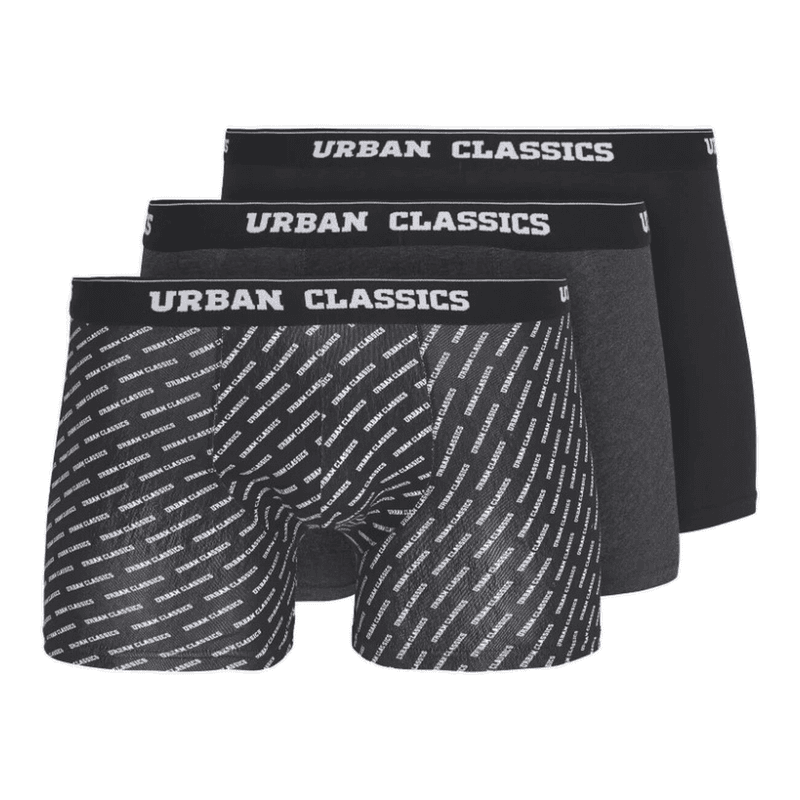 Urban Classics Boxerbroekjes 3-pack - Ondergoed/onderbroeken - AOP-logo - zwart/koolgrijs - maat L