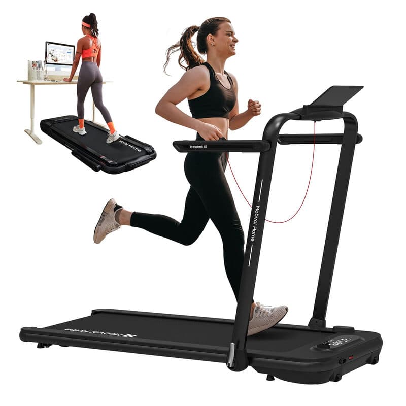 Mobvoi Home Treadmill SE Slimme AI 3-in-1 Opvouwbare Treadmill Walking Pad Onder het Bureau Hardloopapparaat 2,5 PK Compact Draagbaar Afstandsbediening TicSports APP Eenvoudig op te bergen voor thuis en op kantoor 120 kg 12 km/u Zwart