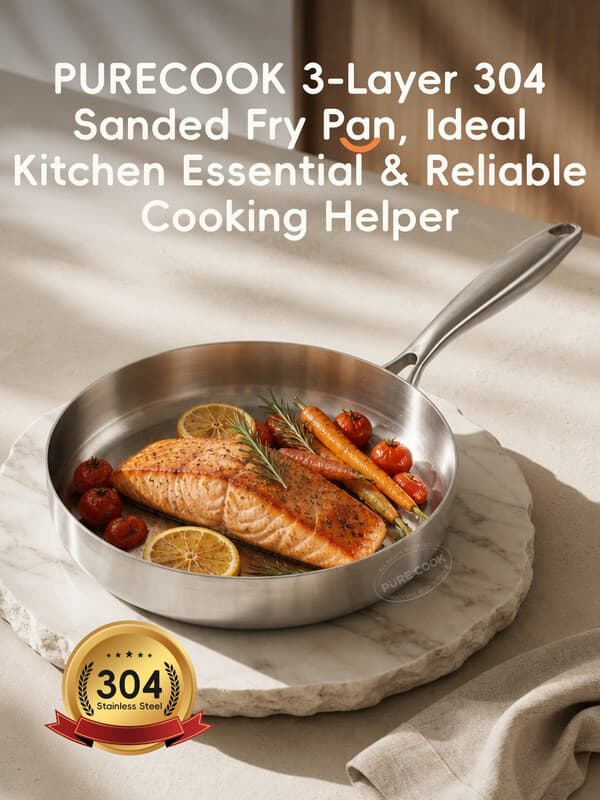 PURECOOK 304 Drievoudig Geglaasd RVS Wit-Goud Frituurpan Serie | 1-Stuks 20cm 304 Drievoudig Geglaasd RVS Wit-Goud Frituurpan (Zonder Deksel, Afgewerkte Rand)