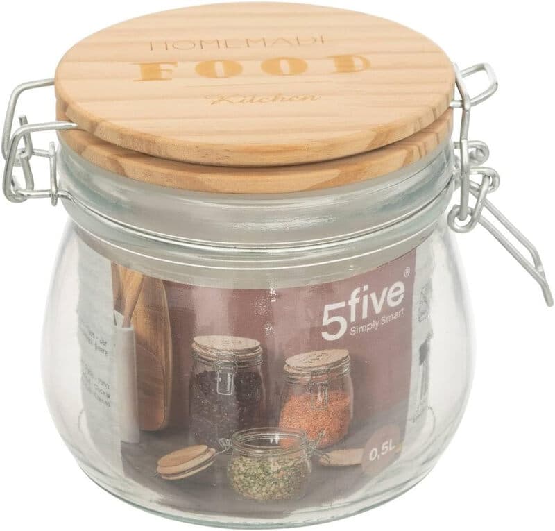 5five Glazen en houten opbergpot - 0,5 L, Transparant