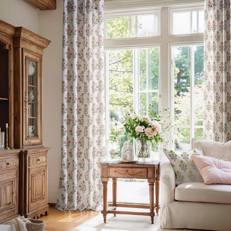 PONY DANCE Bloemen Linnen Gordijnen Roze Patroon Bedrukt voor Meisjeskamer Babykamer, Boho Landelijk Huisstijl Lichtdoorlatende Raamgordijnen Aesthetisch Privacy 2 Panelen, B132 x L220 cm
