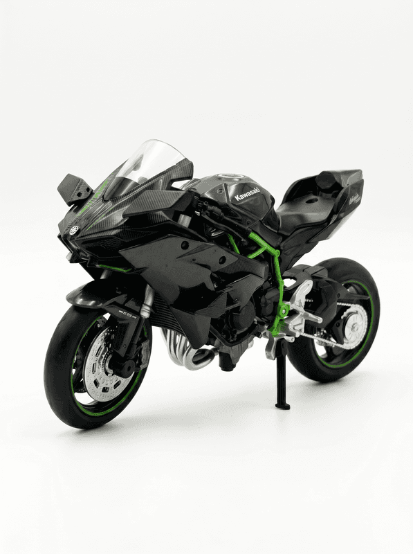 CCA 1:12 schaal zwarte Kawasaki Ninja H2R motorfietsmodel - gedetailleerde die-cast replica met werkende stuur, achtervering en rollende wielen