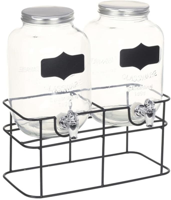 vidaXL - Drankdispensers - 2 - st - met - standaard - 2 - x - 4 - L - glas