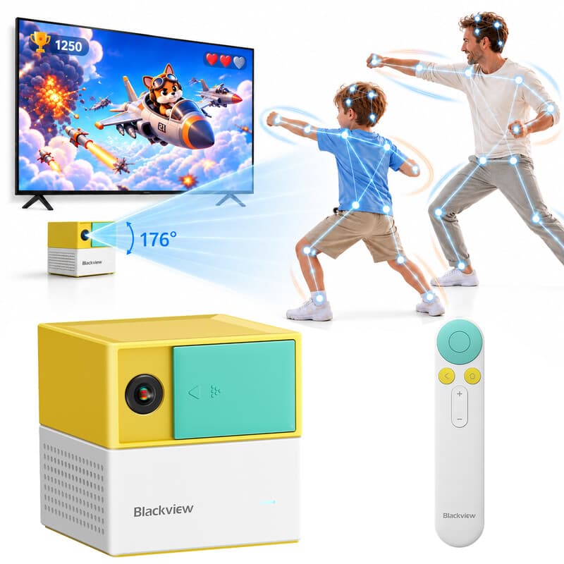 Blackview PlayPop 8 AI Motion Gameconsole, Controllerloos Spelen, 17-Punts AI Tracking, Tot 4 Spelers, 6 Spelcategorieën, 22 Ingebouwde Familie- & Educatieve Spellen, Octa-Core, 8 GB + 128 GB, WiFi6, Bluetooth 5.0, 12 MP Camera met Privacyklep, Ideaal Cad