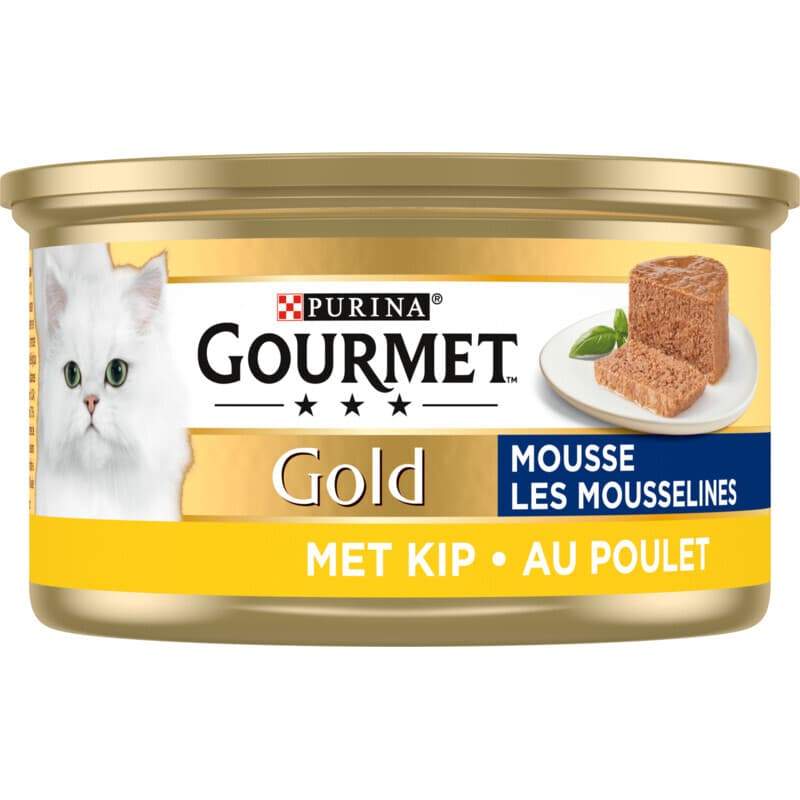 Gourmet hoogwaardig ingeblikt kattenvoer Gold, eiwitrijk, verschillende smaken, 85 g kip