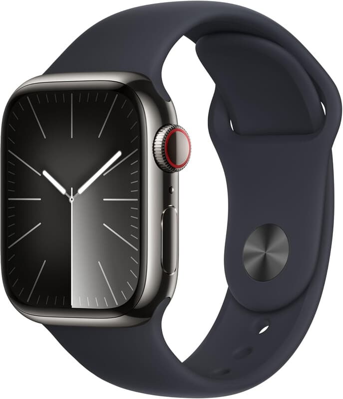 Apple Watch Series 9 GPS + Cellular 41mm grafiet roestvrijstalen behuizing met midnight sportband - M/L