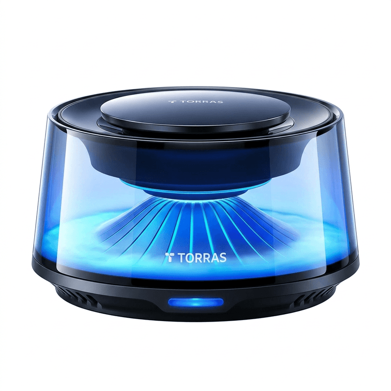 TORRAS Slimme auto luchtverfrisser diffuser, De eerste auto luchtverfrisser met app-bediening, Opladen via zonne-energie & USB-C, Automatisch aan/uit, Kersenbloesem & witte muskus, Werkt tot 200 dagen, CF20 Pro geurverstuiver