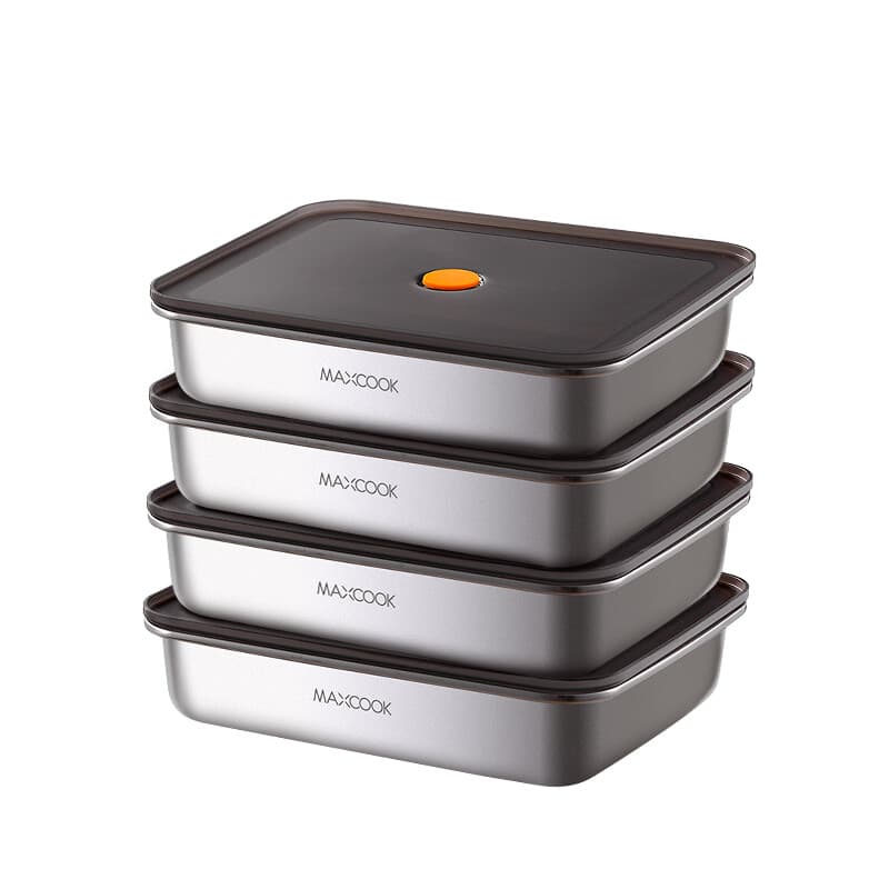 Maxcook 4 stuks 316 L (1600 ml per stuk) RVS voedselcontainers met deksels, bento-box, snackcontainers, rechthoekig, vaat- en diepvriesbestendig, MCFT9526, Nieuwjaarsaanbieding, top cadeaukeuzes