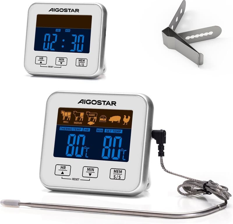 Aigostar Elektrische keuken vlees/voedselthermometer, wit, met tijdindicatie Thermometer