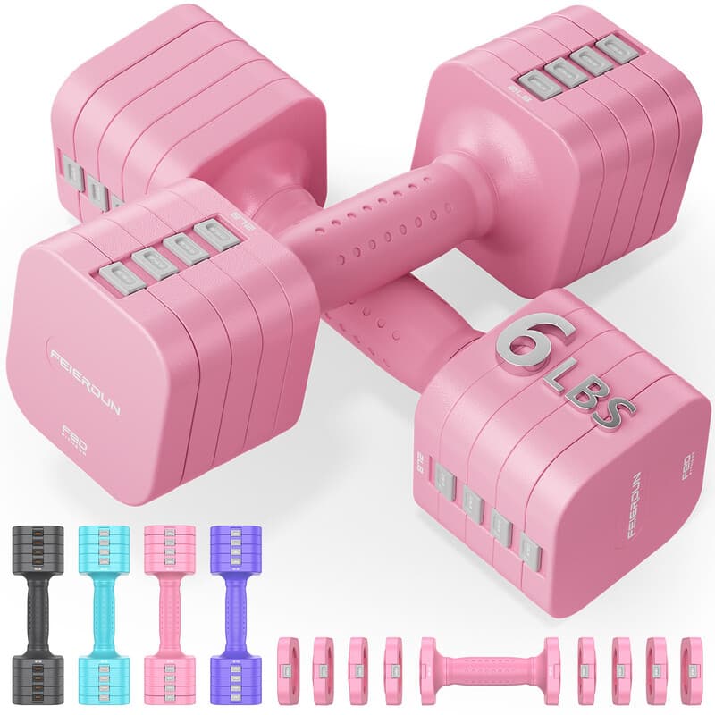 FEIERDUN - 5-in-1 hantel 2er set 2,7/5,4 kg grijs - 1s aanpassing - Thuis/fitnessstudio/outdoor voor vrouwen