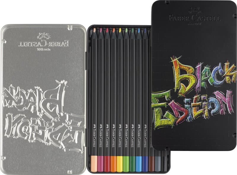 Faber-Castell Zwarte editie kleurpotloden set - 12 stuks, metalen doos
