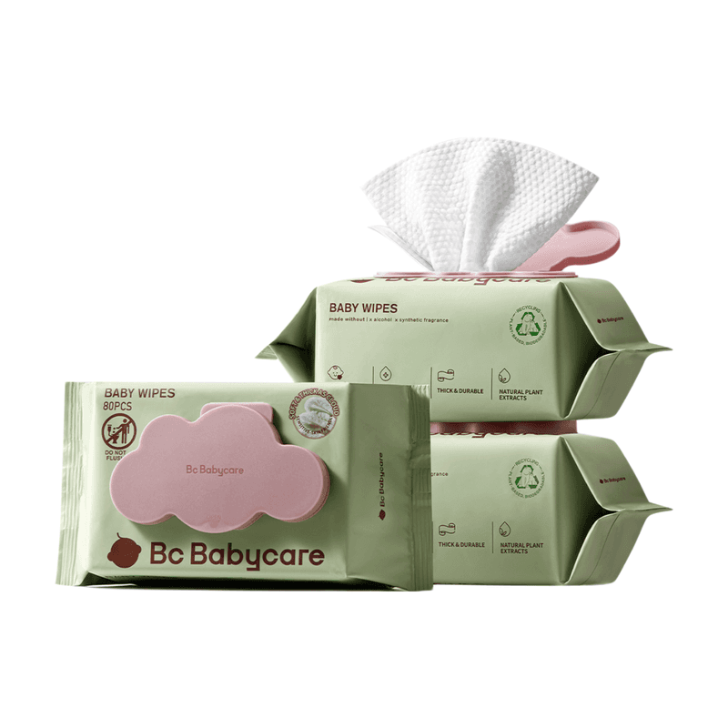 Bc Babycare babydoekjes voor de gevoelige huid, 99% gezuiverd water, ongeparfumeerd, 3x dikker, OEKO-TEX-gecertificeerd, 3 verpakkingen x 80 doekjes, babyverzorgingsessentials